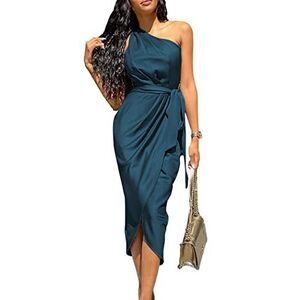PRETTYGARDEN Women's 2023 Summer Ruched Bodycon Dress Sleeveless One Shoulder